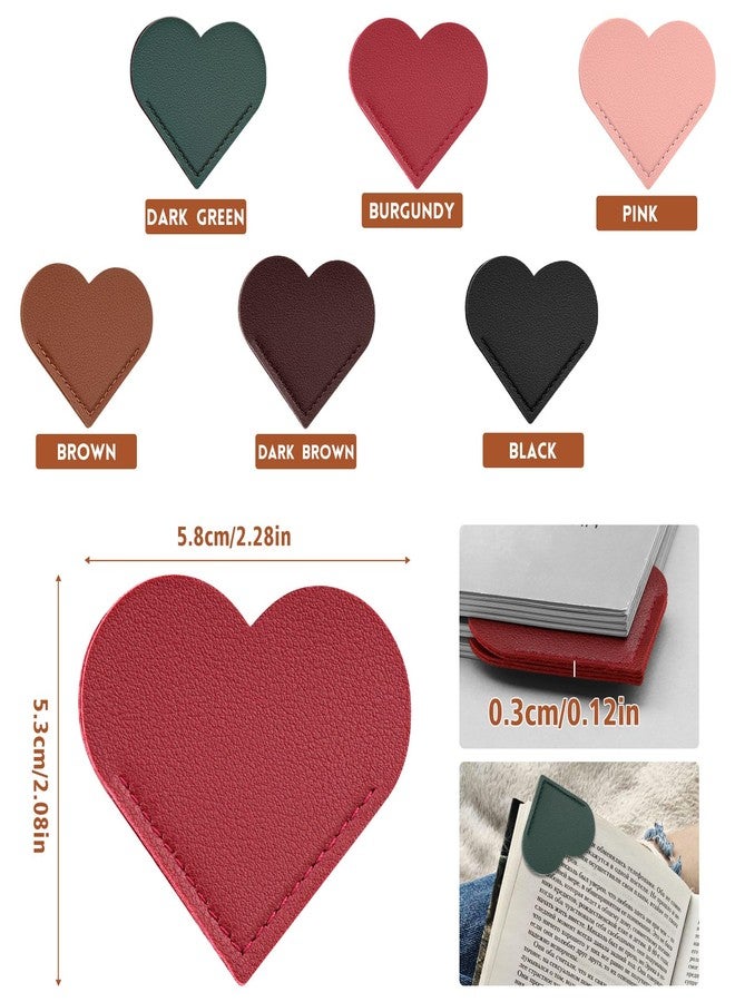 kdafio 6 Pcs Leather Heart Bookmarks, Cute Heart Bookmark Corner Page Book Marks Book Accessories for Women Teachers Students School Office Home Supplies - Image 2