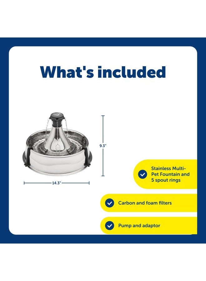 PetSafe Drinkwell Stainless Steel 360 Multiple Pet Fountain - Scratch and Rust Resistant Automatic Water Dispenser for Cats or Dogs - Adjustable Flow Control - 128 Ounce (3.8 Liter) - Filters Included - Image 4