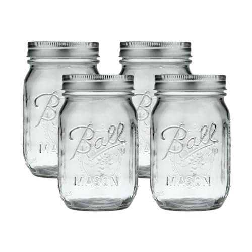 Ball Regular Mouth Glass Mason Jars with Lids and Bands Used for Canning Pint 16 Ounce Pack of 4