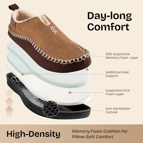 EverFoams Men's Moccasin Slippers Memory Foam Indoor/Outdoor Warm Suede House Shoes with Fuzzy Sherpa Lining (Tan, Size 12 M US) - Image 5