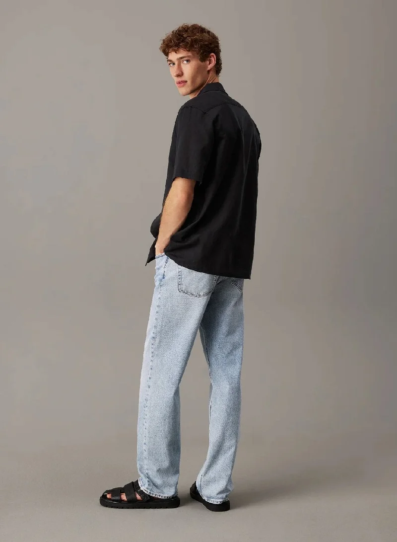 CALVIN KLEIN Linen Cotton Cuban Collar Shirt