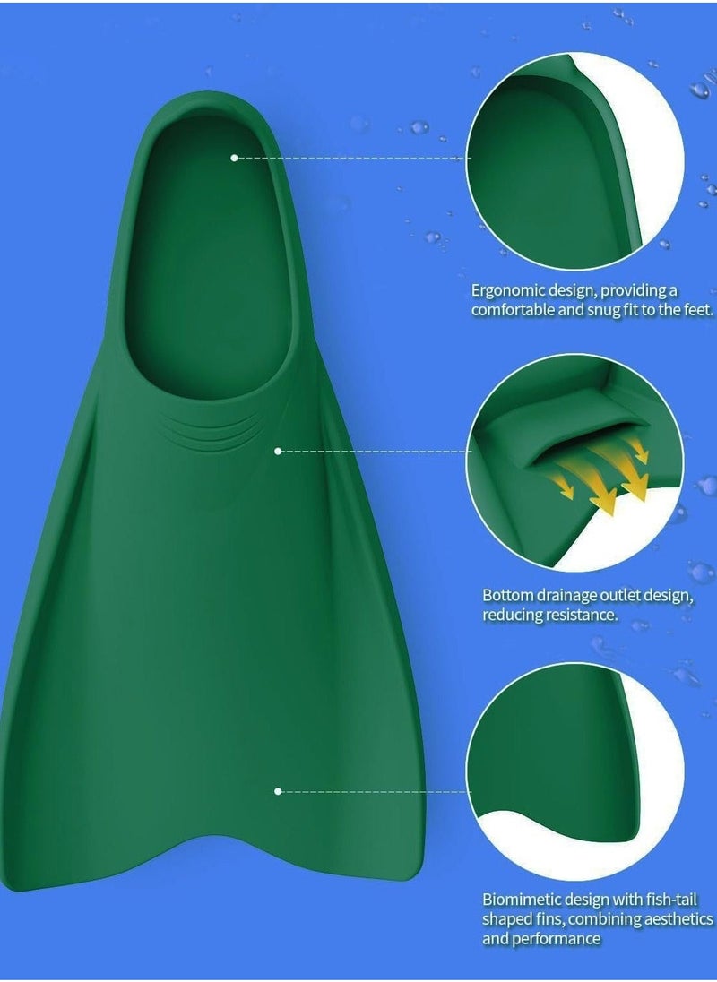Generic Swimming Fins, Streamlined Training Short Flippers, Silicone Swimming Flippers for Kids Adults and for Swimming Snorkeling and Diving 2XS, Deep Green  - Image 2
