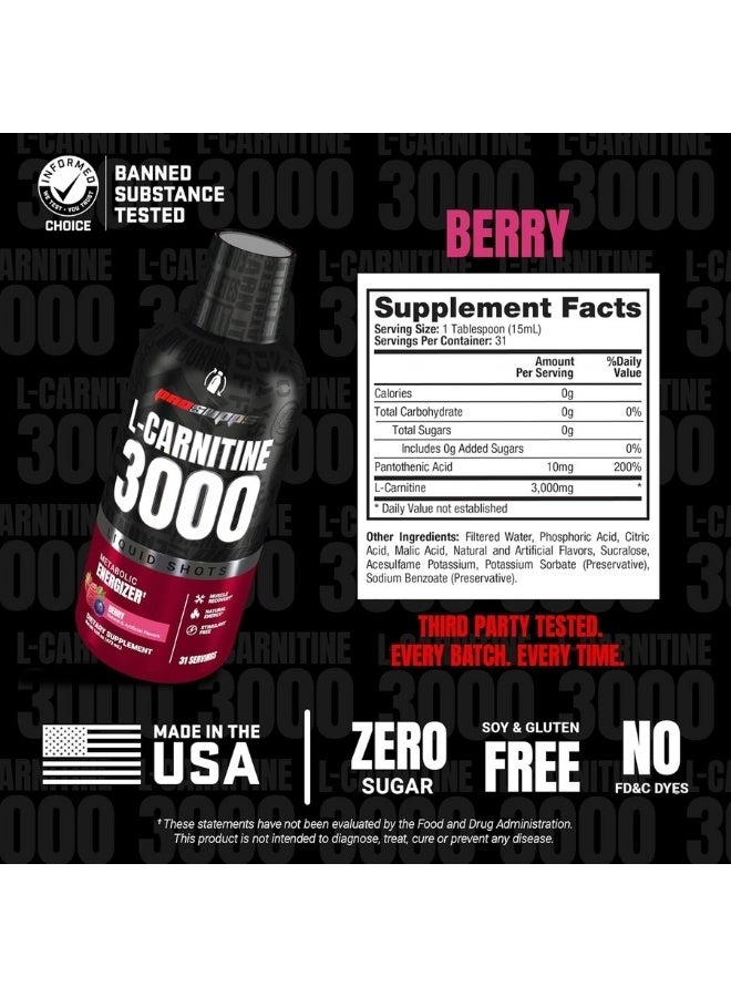 ProSupps L-Carnitine 3000 Liquid Fat Burner - Berry Flavor - 31 Servings - High Potency Metabolism Support & Calorie Burning Energy Liquid - Image 3