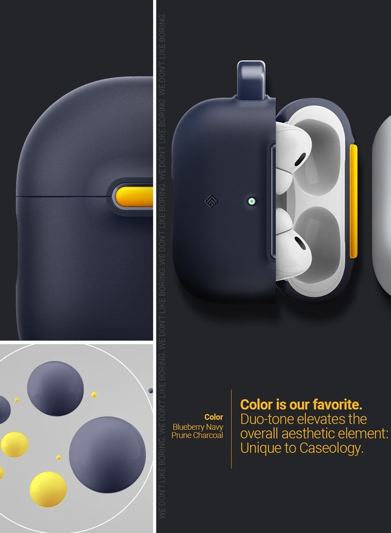 Caseology Nano Pop Airpods Pro 2 Case Cover 2023 / 2022 (USB-C / Lightning) 2nd Generation with Carabiner - Blueberry Navy - Image 3