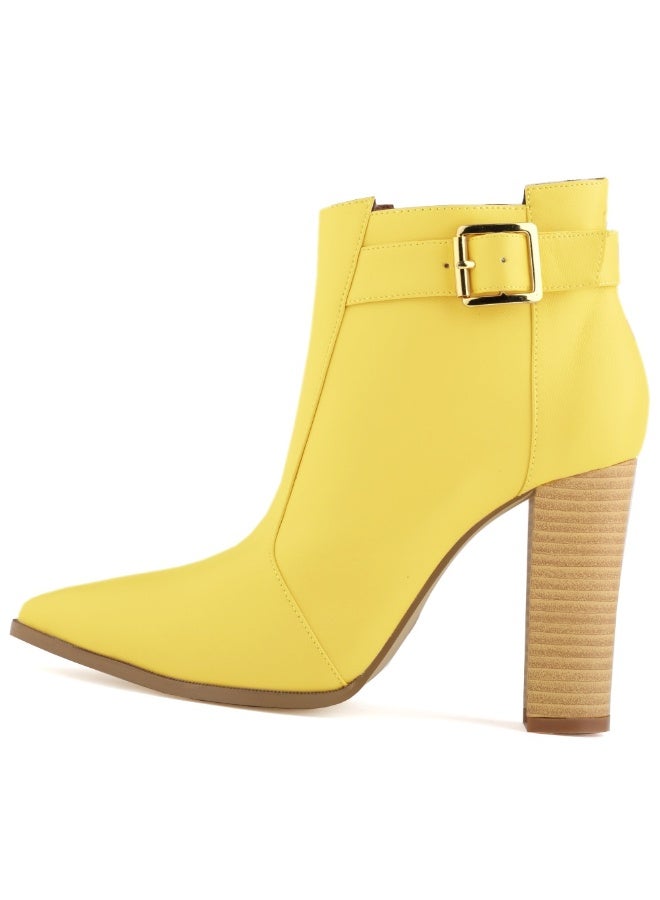 Loquat Autumn/Winter Pointed Toe Wood Grain Block Heel Ankle Boots 11cm Yellow  - Image 1