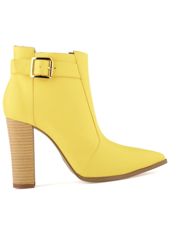 Loquat Autumn/Winter Pointed Toe Wood Grain Block Heel Ankle Boots 11cm Yellow  - Image 2