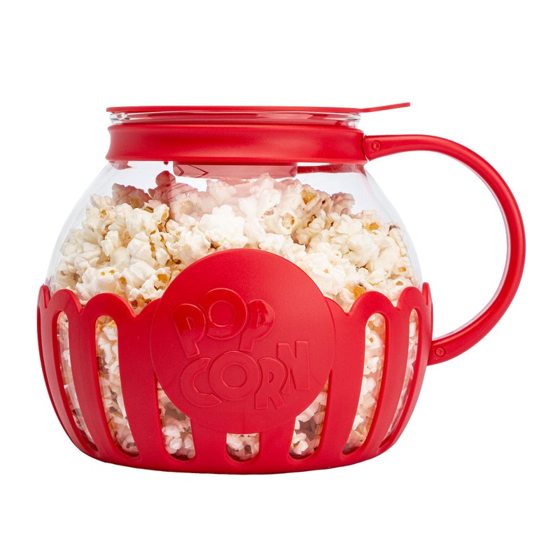 Ecolution Patented MicroPop Microwave Popcorn Popper with Temperature Safe Glass 3in1 Lid Measures Kernels and Melts Butter Made Without BPA Dishwasher Safe 3Quart Red