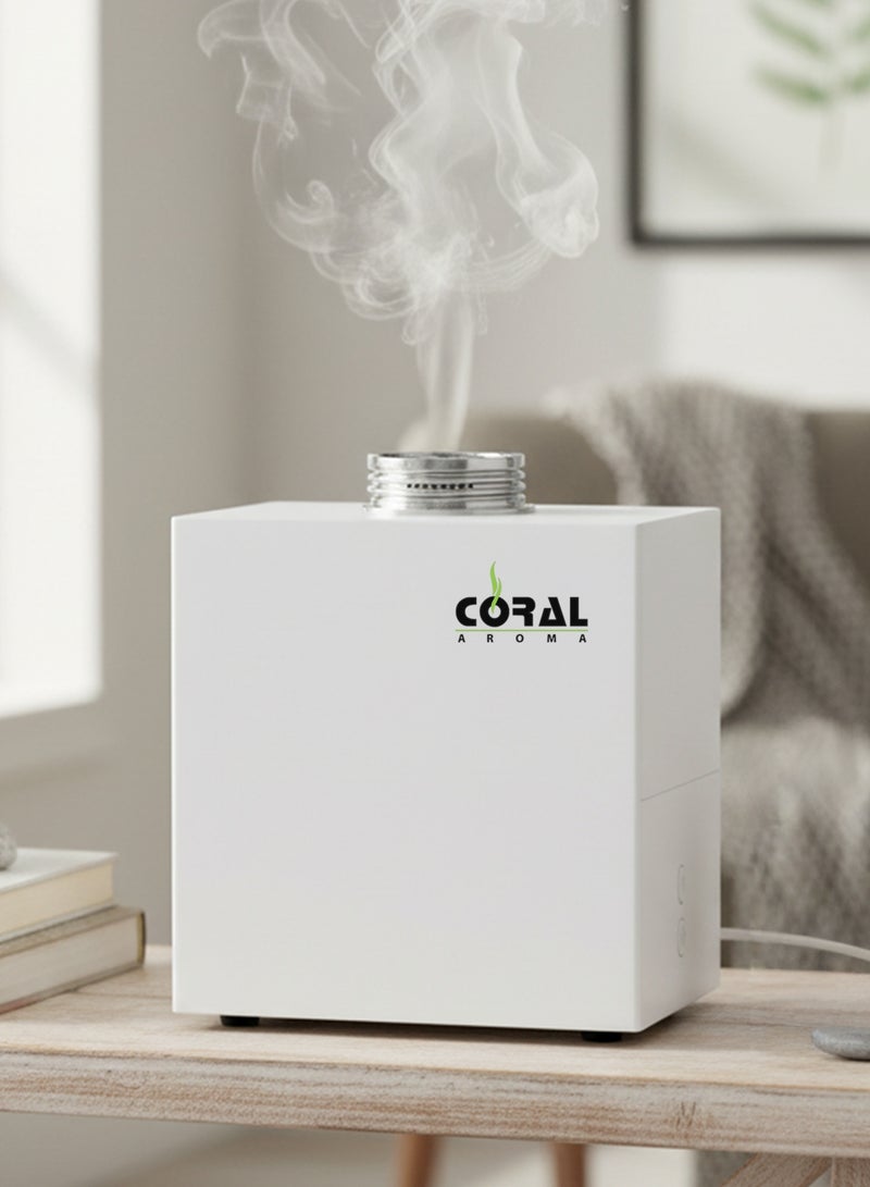 CORAL AROMA 360 Smart Aroma Diffuser, Large Area Air Freshener with App Controls, 500ml Refill Capacity, 5 Aroma Vents, Silent Operation White, Covers up to 400m², for Home, Office, Lobbies, Stores etc - Image 1