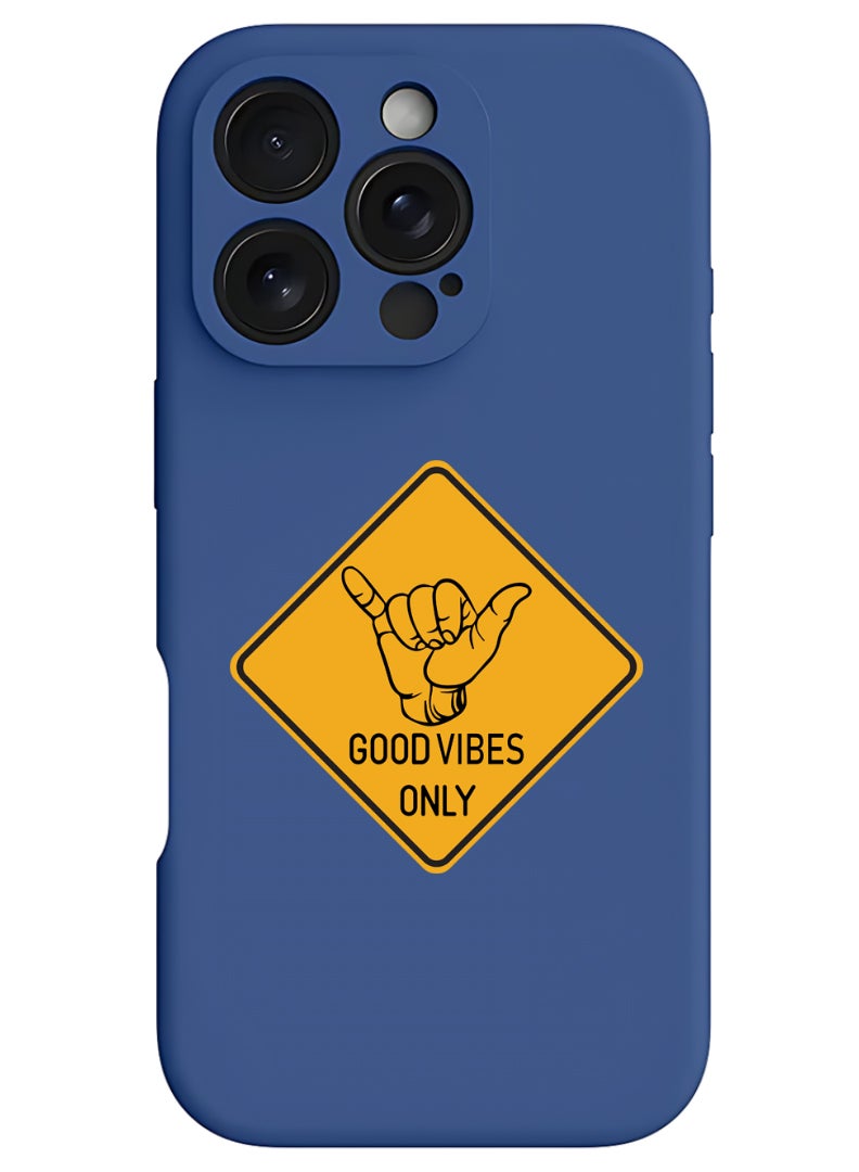 Theodor iPhone 16 Pro Blue Protective Slim Fit Case Liquid Silicone Cover with Full Body Protection Anti-Scratch Shockproof Case For iPhone - Good Vibes - Image 1
