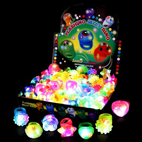 Sauyoza 38 Pack Light Up Rings Christmas Party Favors for Kids 4-8 8-12, Goodie Bags Stuffers Treasure Box Toys for Classroom Prizes, Birthday Glow in The Dark Party Supplies Favors for Kids - Image 4