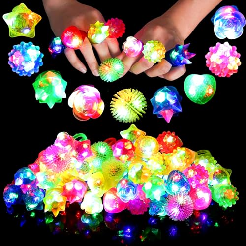 Sauyoza 38 Pack Light Up Rings Christmas Party Favors for Kids 4-8 8-12, Goodie Bags Stuffers Treasure Box Toys for Classroom Prizes, Birthday Glow in The Dark Party Supplies Favors for Kids - Image 1