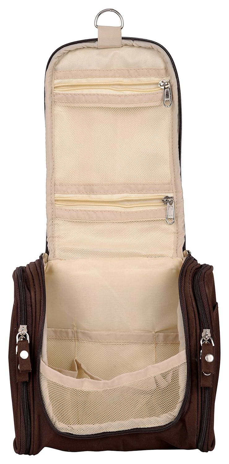 Iktu Multifunction Unisex Zipper Toiletry Bag Travel Organizer Hanger Storage Waterproof Makeup Pouch Cosmetic Case Dark Brown - Image 5