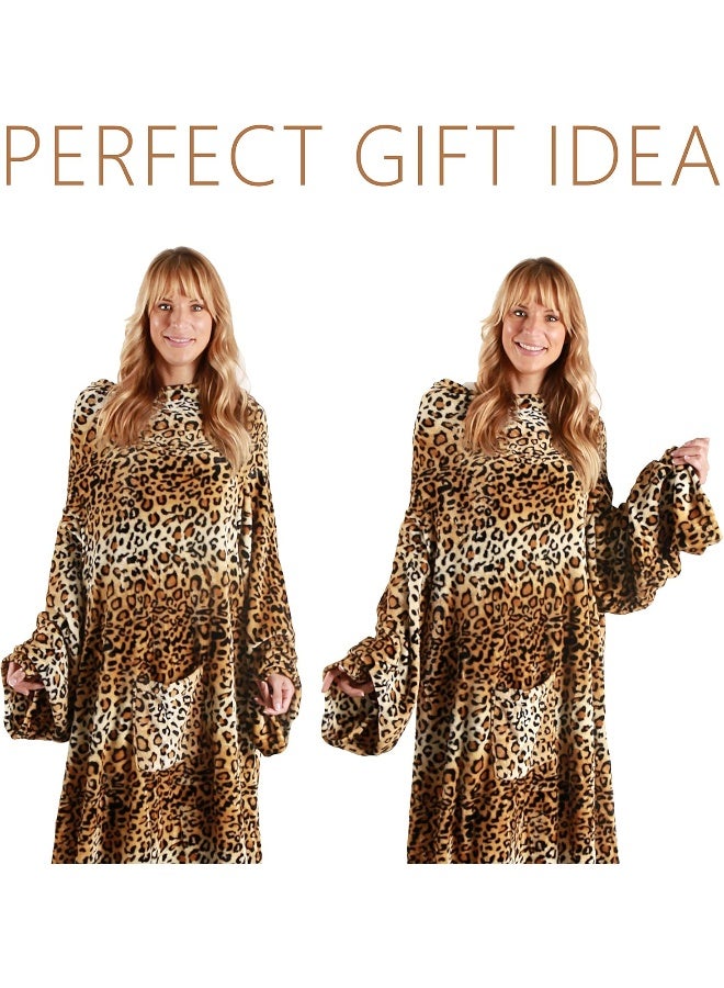 Tirrinia Tirrinia Wearable Blanket Adult Sunggle Blanket With Sleeves Reading Full Blanket Cozy TV Blanket Gift Idea for Women Men Mom Cheetah  - Image 3