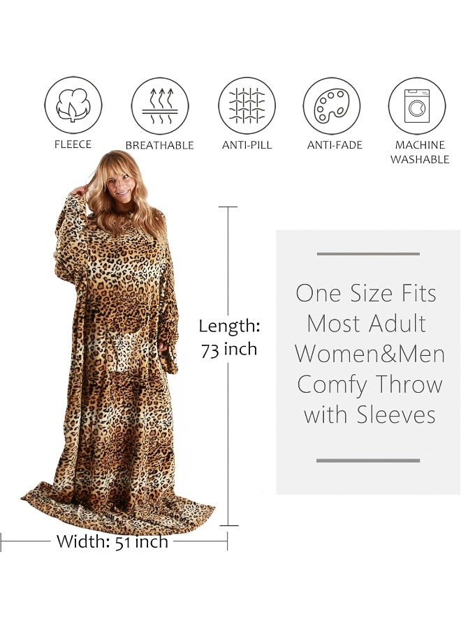 Tirrinia Tirrinia Wearable Blanket Adult Sunggle Blanket With Sleeves Reading Full Blanket Cozy TV Blanket Gift Idea for Women Men Mom Cheetah  - Image 5