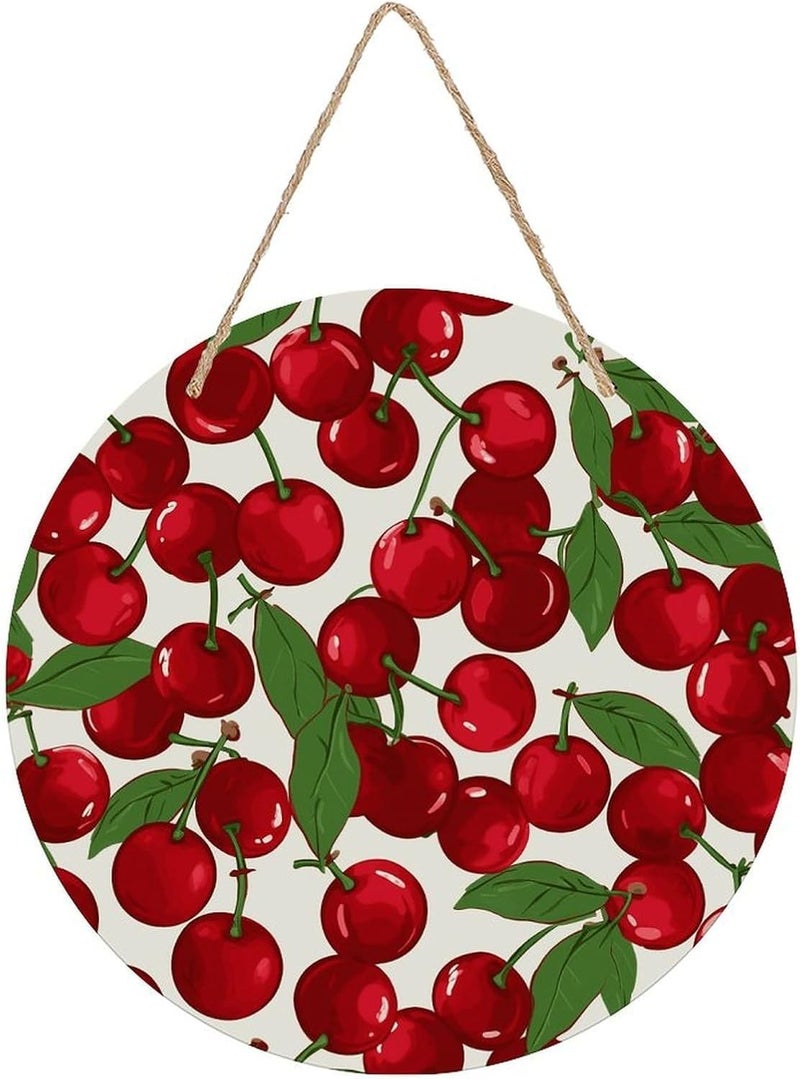 Red Cherries Wood Panel Painting Round Wooden Painting Natural Rustic Elegantly Woodblock Painting Decorative Painting Applicable for Living Room Bedroom Office Home Decoration - Image 1