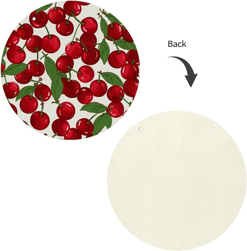 Red Cherries Wood Panel Painting Round Wooden Painting Natural Rustic Elegantly Woodblock Painting Decorative Painting Applicable for Living Room Bedroom Office Home Decoration - Image 3