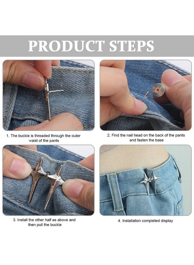 PALAY® 4 Pairs Adjustable Waist Buckle Loose Jeans Button, Star-shaped Instant Jeans Tightening Clips, Detachable Waist Button Pins for Pants, Skirt - Image 4
