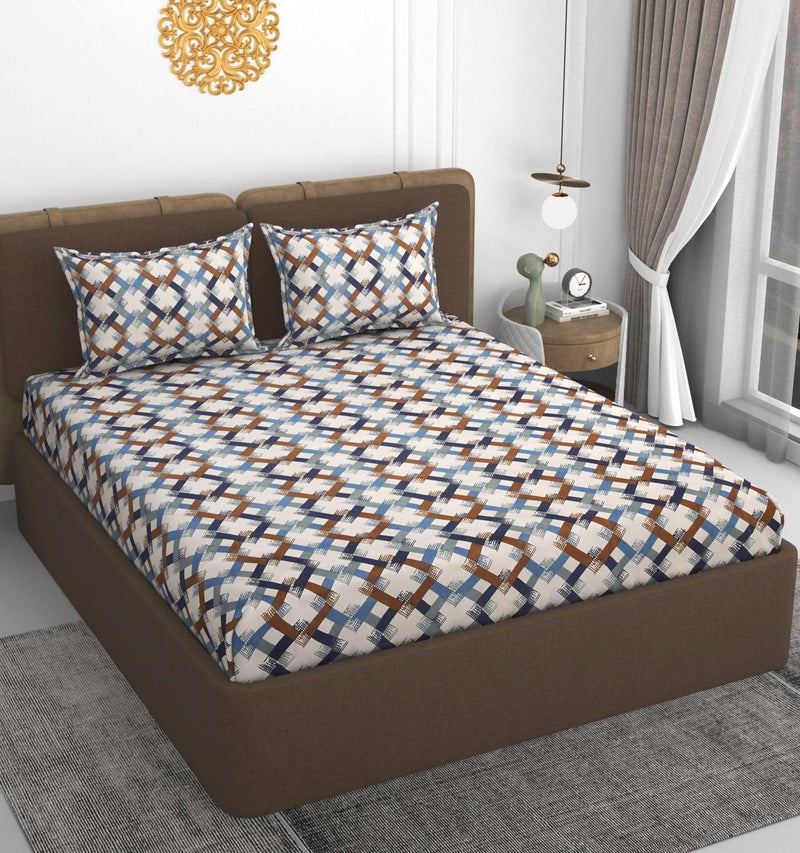 VOMZER 320 TC Cotton Feel All Around Elastic Fitted Bedsheets King Size, Premium Fitted Bedsheets King Size for Double Bed with 2 Pillow Covers, Size- 78” x 72” - Image 2