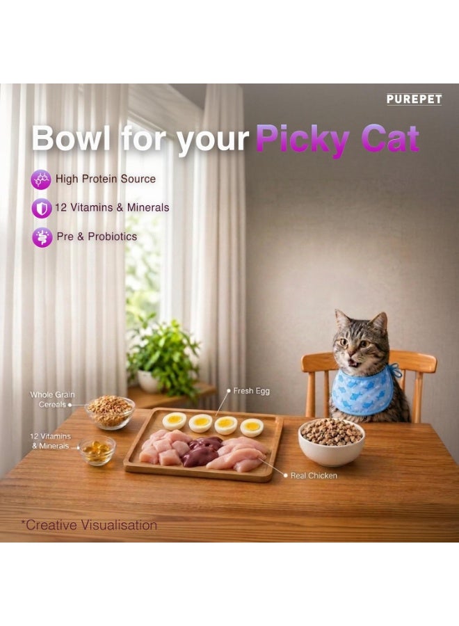 Purepet Adult Dry Cat Food 1kg Pack | Real Chicken Flavour | Prevents Hairballs | Supports Cardiac Function | Promotes Skin Wellness | Enriched with Taurine - Image 2