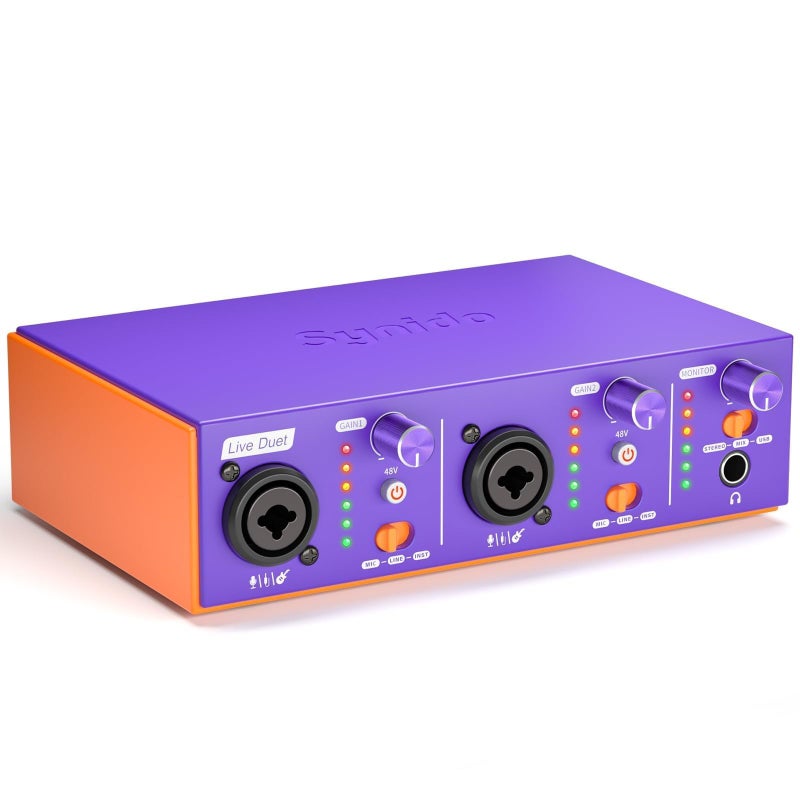 Synido Live Duet USB C Audio Interface for Recording Music, Streaming, Podcasting with Dual XLR, Line Input, 24bit/48kHz, 48V Phantom Power, 2-channel, Purple - Image 1