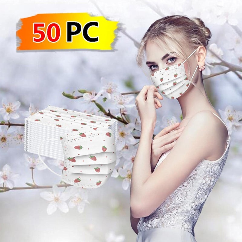 woobles 50PCS Strawberry Printed Disposable Face Masks for Women with Design Cute Paper Face Masks Full Face Protection(A 50PCS) A 50pcs - Image 4