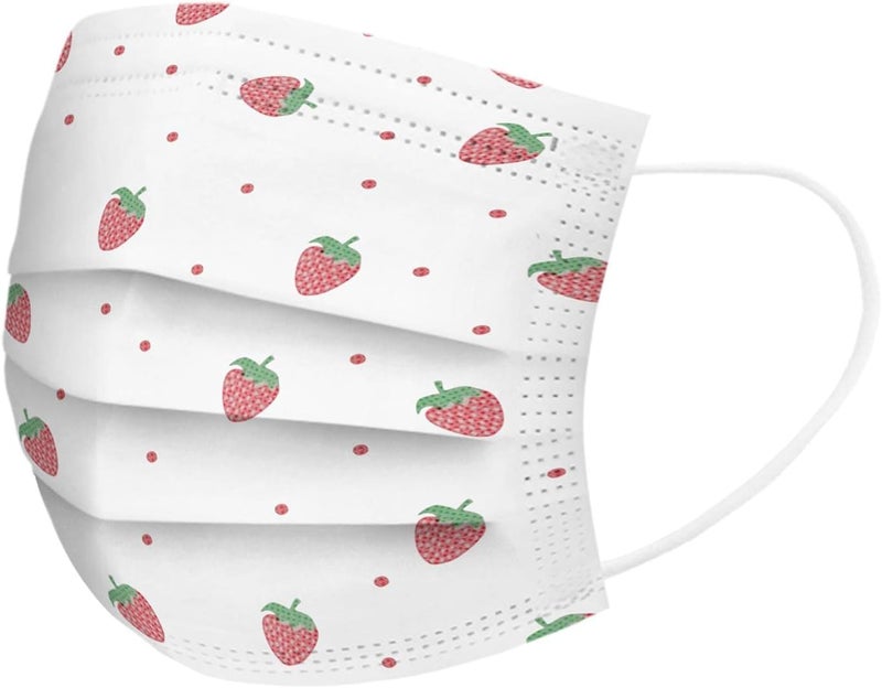 woobles 50PCS Strawberry Printed Disposable Face Masks for Women with Design Cute Paper Face Masks Full Face Protection(A 50PCS) A 50pcs - Image 2