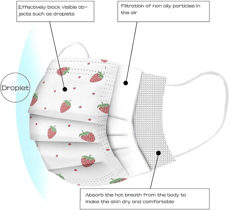 woobles 50PCS Strawberry Printed Disposable Face Masks for Women with Design Cute Paper Face Masks Full Face Protection(A 50PCS) A 50pcs - Image 5