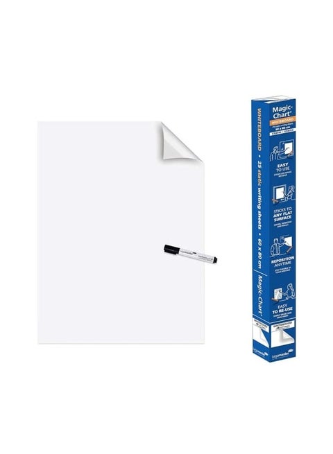 Magic Reusable Whiteboard – Flexible Roll Whiteboard Sheet with 2 Markers & 1 Duster, Easy to Stick, Erase & Reuse for Kids & Office Use