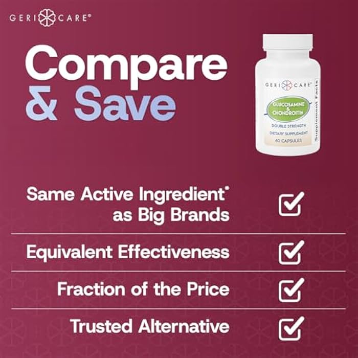 Gericare Glucosamine HCl 500 mg, Chondroitin Sulfate 400 mg with Sodium 35 mg Supplement Capsules - Supports Joint Mobility, Promotes Cartilage Health and Flexibility, 60 Count (Pack of 1) - Image 4