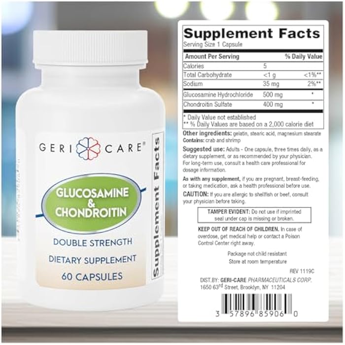 Gericare Glucosamine HCl 500 mg, Chondroitin Sulfate 400 mg with Sodium 35 mg Supplement Capsules - Supports Joint Mobility, Promotes Cartilage Health and Flexibility, 60 Count (Pack of 1) - Image 3