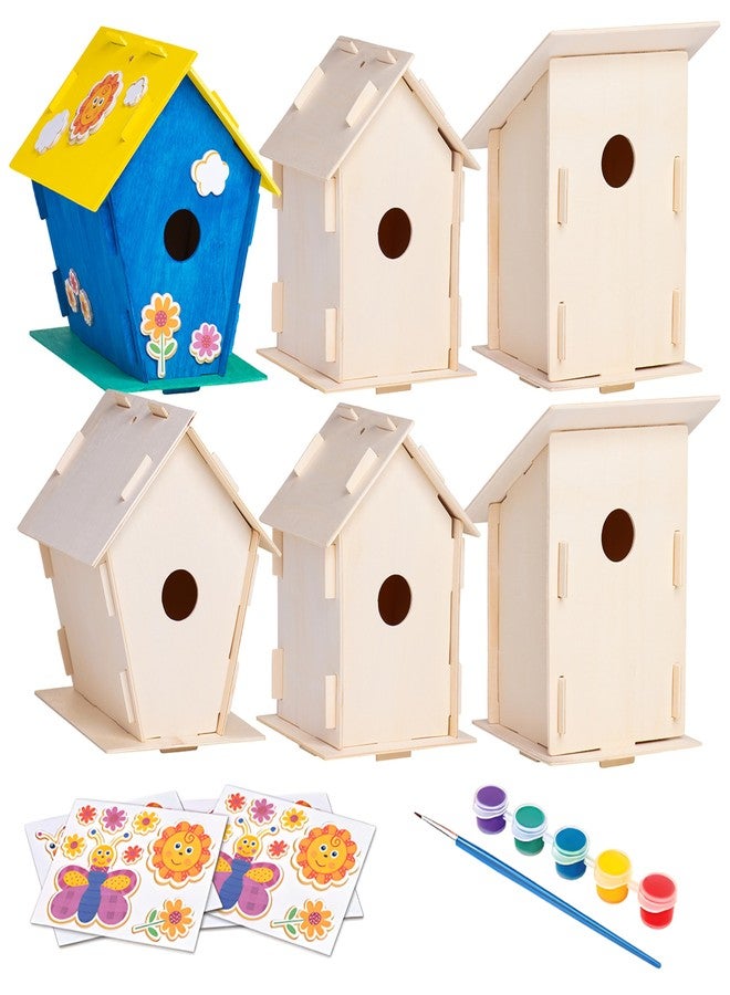 Neliblu DIY 12 Wooden Bird House Kits - Creative Arts and Crafts Set for Kids and Adults - Unfinished Wood Birdhouses with Paint Strips, Brushes, Stickers and Strings - 3 Unique Shapes, 2 Sizes - Image 1