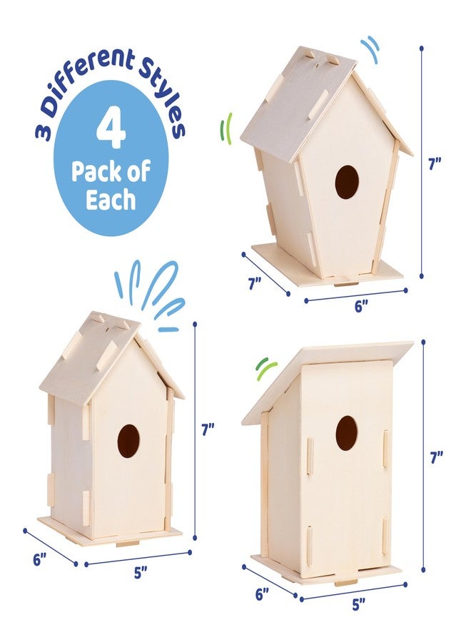 Neliblu DIY 12 Wooden Bird House Kits - Creative Arts and Crafts Set for Kids and Adults - Unfinished Wood Birdhouses with Paint Strips, Brushes, Stickers and Strings - 3 Unique Shapes, 2 Sizes - Image 5