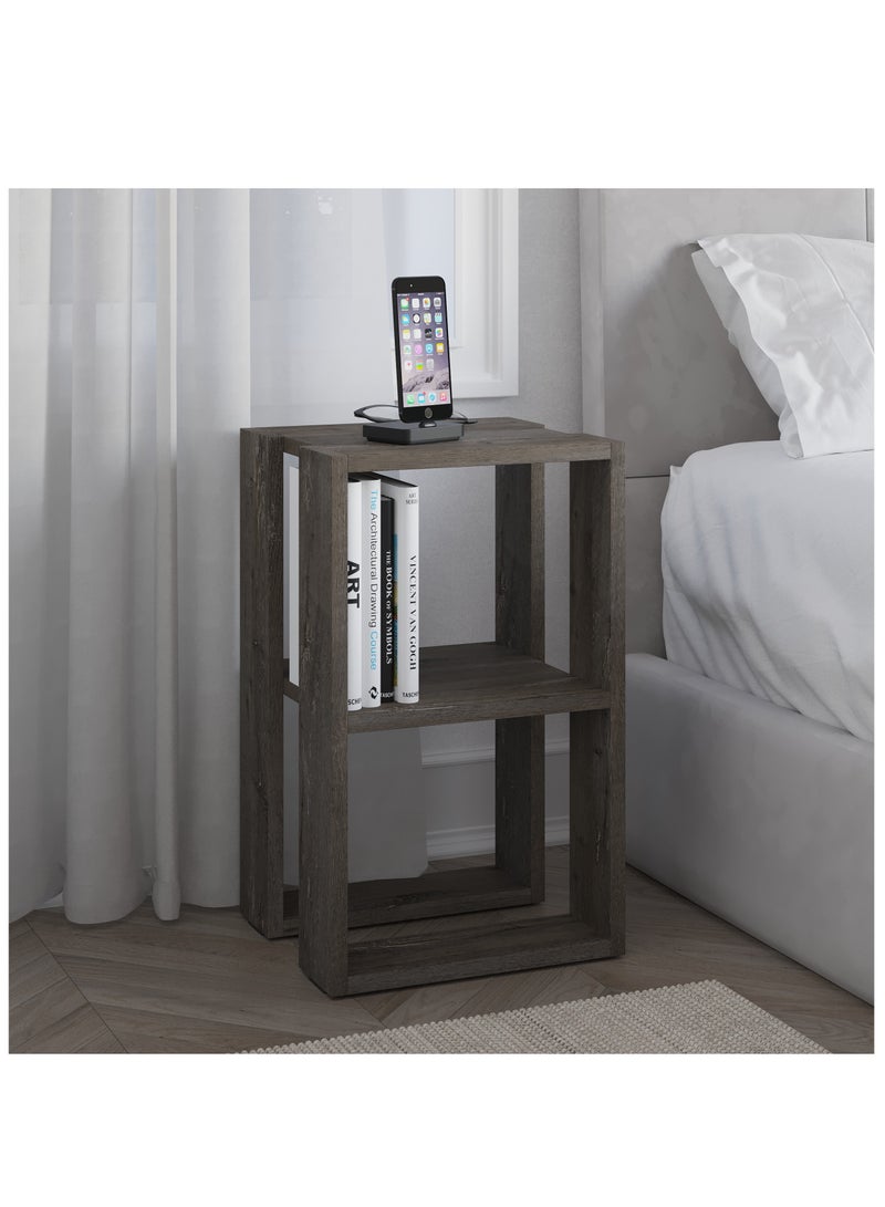 موراه طاولة جانبية عصرية من موراه هوم لوني | طاولة جانبية متعددة الاستخدامات لغرفة النوم والمعيشة | طاولة بطابقين | 30×34×55 سم، بني غامق - Image 1