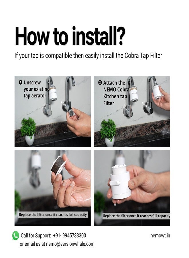 NEMO Cobra Kitchen Tap Filter | Made in South Korea | Removes Residual Chlorine, Rust, Heavy Metals and Larvae | Adjustable Dual Water Outlet | Minimalist Korean Water Filter Designed for Kitchen Use - Image 5