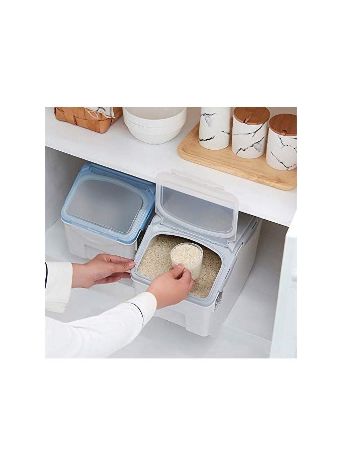 بلومنغ تايم حاوية تخزين أرز بعجلات - صندوق بلاستيكي محكم الغلق ومقاوم للرطوبة لتخزين الحبوب والطعام، والحبوب، والدقيق، والسكر - غطاء قابل للقفل، حل تخزين في مخزن المطبخ - Image 3