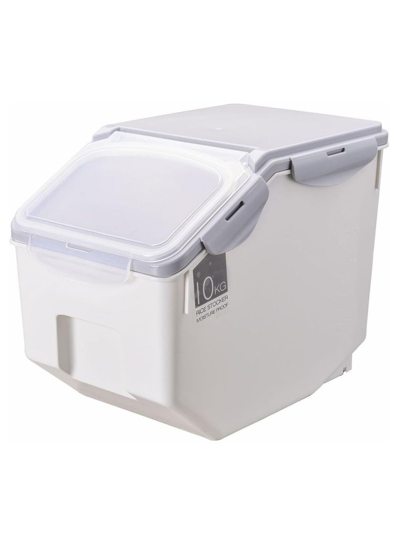 بلومنغ تايم حاوية تخزين أرز بعجلات - صندوق بلاستيكي محكم الغلق ومقاوم للرطوبة لتخزين الحبوب والطعام، والحبوب، والدقيق، والسكر - غطاء قابل للقفل، حل تخزين في مخزن المطبخ - Image 1