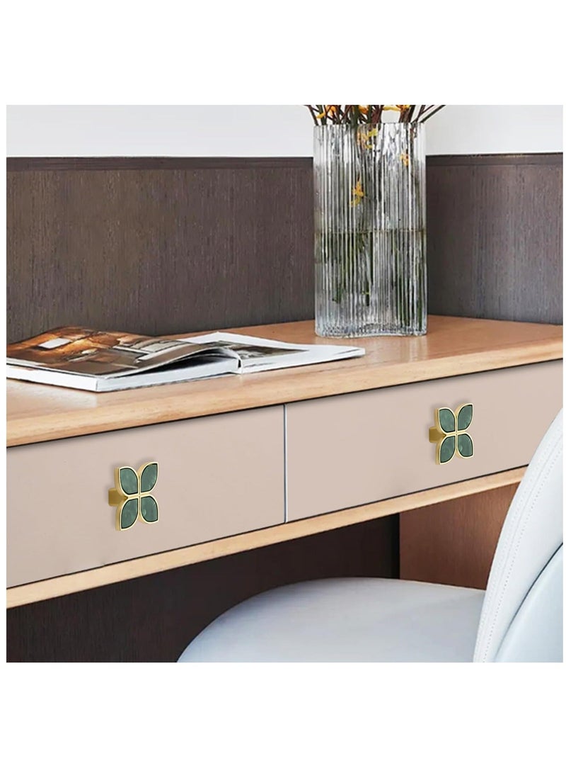 Knobs Four-Leaf Clover Brass Pulls Handles, Gold Knobs Dresser Knobs Clover Cabinet Handles with Screws for Dresser Drawers Kitchen Cabinet Green, 6 pcs  - Image 4