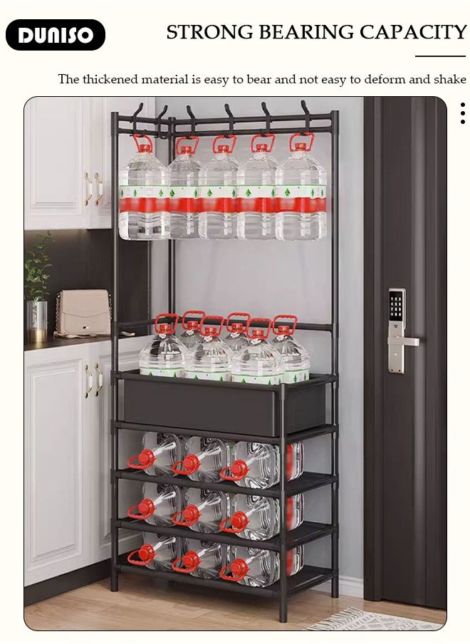 5-layers Entryway Coat Rack, 3-in-1 Hall Tree Shoe Bench with Coat Hat Umbrella Rack, Storage Shelves with 8 Hooks, Multifunctional Hallway Organizer with Storage Box, Hallway Shelf for Bedroom Hallway Office Dorm