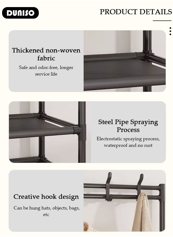 5-layers Entryway Coat Rack, 3-in-1 Hall Tree Shoe Bench with Coat Hat Umbrella Rack, Storage Shelves with 8 Hooks, Multifunctional Hallway Organizer with Storage Box, Hallway Shelf for Bedroom Hallway Office Dorm