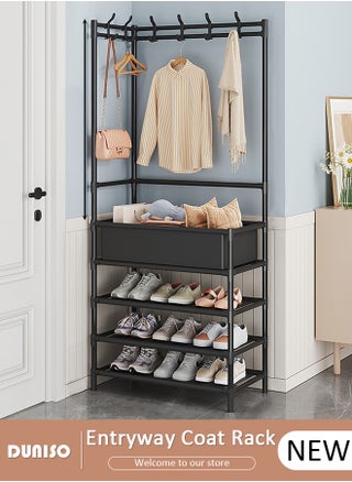 5-layers Entryway Coat Rack, 3-in-1 Hall Tree Shoe Bench with Coat Hat Umbrella Rack, Storage Shelves with 8 Hooks, Multifunctional Hallway Organizer with Storage Box, Hallway Shelf for Bedroom Hallway Office Dorm - pzsku/ZE82938E1EDA50F1DAE1BZ/45/1746225451/cf40b389-a2e9-4cee-baaf-3219bafbd9d6