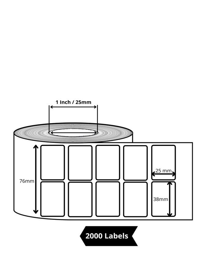True-Ally ملصق باركود حراري مباشر من True-Ally مقاس 38 × 25 مم - 1.5 × 1 بوصة - 38 مم × 25 مم - لفتان - 2000 ملصق لكل لفة - ملصق أبيض ذاتي اللصق لطباعة الباركود (3 لفات لكل عبوة (6000 ملصق)) - Image 2