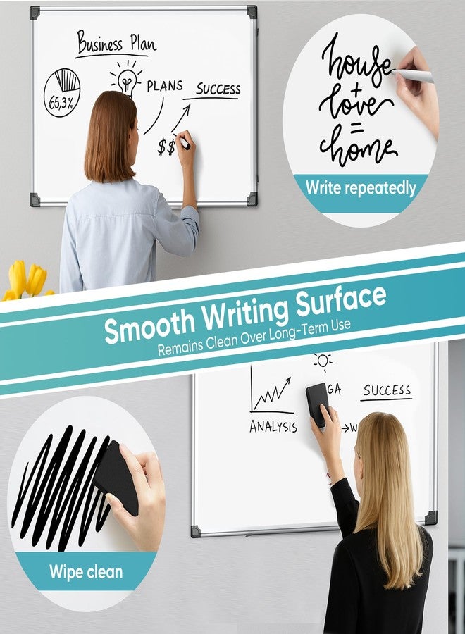 Paporia 24"x18" White Board, Dry Erase Board for Wall, Hanging Aluminum Magnetic Whiteboard, Magnetic Board with 1 Eraser & 2 Markers & 4 Magnets for College Dorm Room, School, Home, Office - Image 3