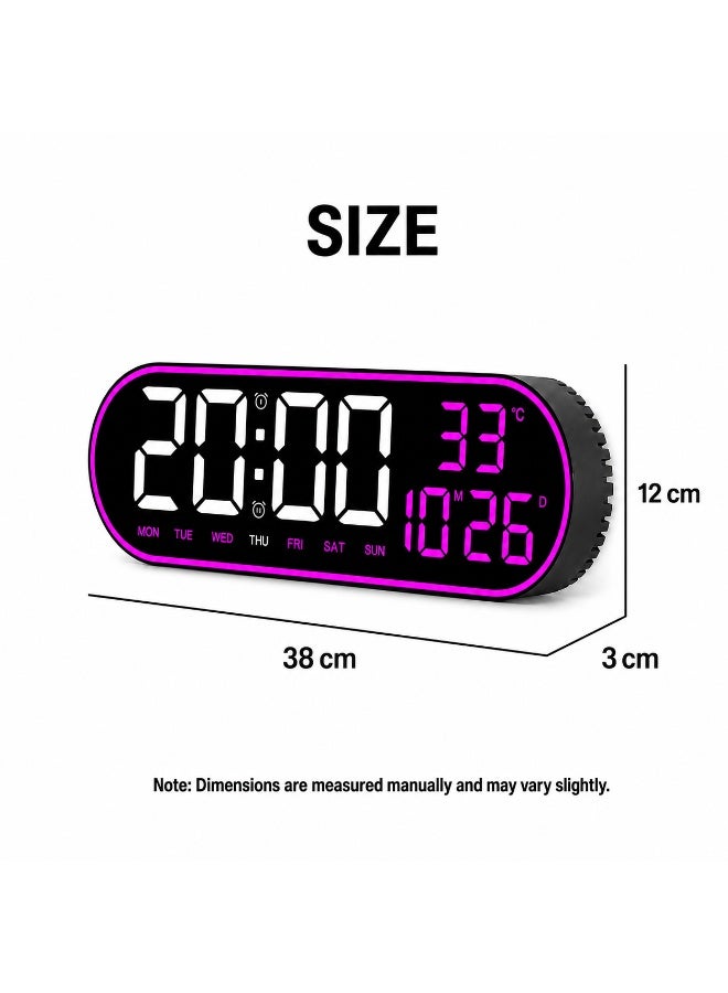 Large LED Digital Alarm Clock with Remote Control – Wall and Desk Clock Displaying Time, Date, Day, and Temperature – Features Dual Alarms, Auto-Brightness, Count-Up/Count-Down Timers, and an Illuminated Frame. - Image 2