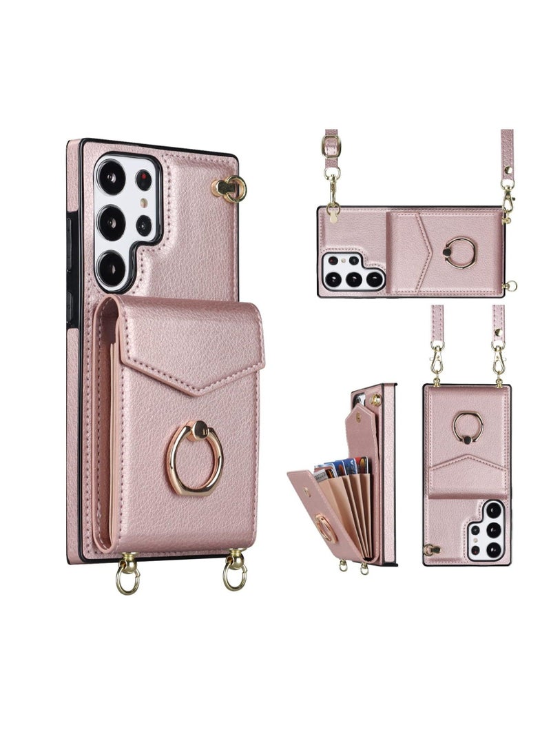 Captaintech Flip Leather Wallet Phone Cases Fit for Samsung Galaxy S23 Ultra, RFID-Blocking Wallet Case, with Credit Card Holder, Ring Strap, Crossbody Lanyard, 6.8'' Women RFID Blocking Protective Purse - Image 1