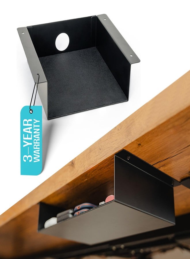 COREMINDED Under Desk Storage Shelf - Carbon Steel Under Desk Tray with Cable Management, Mountable Add-On Shelf for Table & Office Desks (7.5" x 8" x 2.8") - Image 1