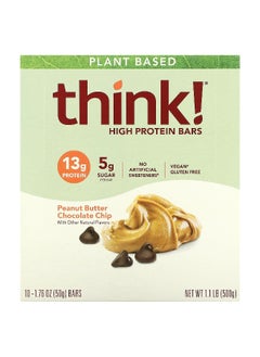 think! Think !, High Protein Bars, Peanut Butter Chocolate Chip, 10 Bars, 1.76 oz (50 g) Each  - Image 1