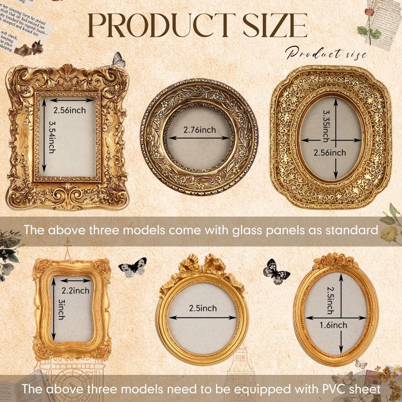 Kathfly 6 Pcs Mini Vintage Picture Frame for Wedding Decor Gold Tiny Picture Frames Bulk Antique Photo Frame Resin Baroque Ornaments with Floral Relief Panel and Rack Stand for Wall(Golden,Elegant) - Image 3