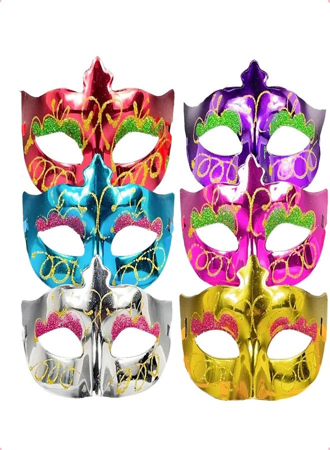 PartyToko Party Colourful Super Saver Eye Mask for Halloween/Xmas Party,Birthday Party/Adult Party for Men and Women Masquerade Ball Mask (Pack of 6) - Image 1