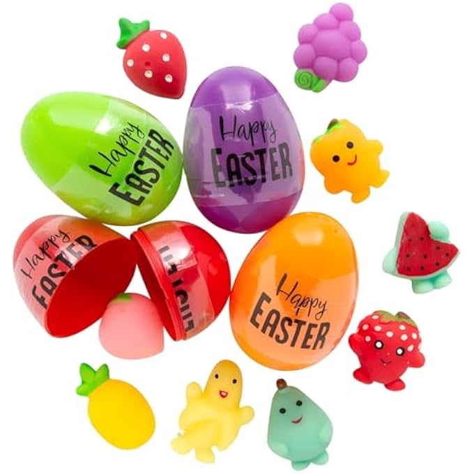Fun Express Mochi Squishy-Filled Bright Plastic Easter Eggs, 3" Bulk 48 Pieces - Image 1