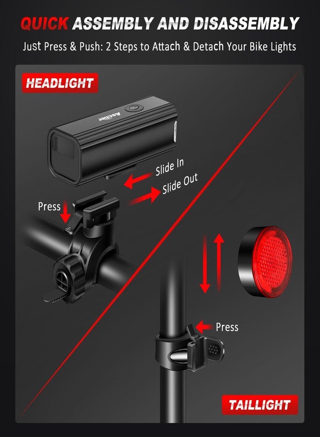 Ascher 1000 Lumens Super Bright Bike Lights for Night Riding, Type-C USB Rechargeable Bike Light Front and Back, 4 Light Modes, Waterproof Bicycle Headlight & Rear Taillight for Road Commuter Cycling - Image 5